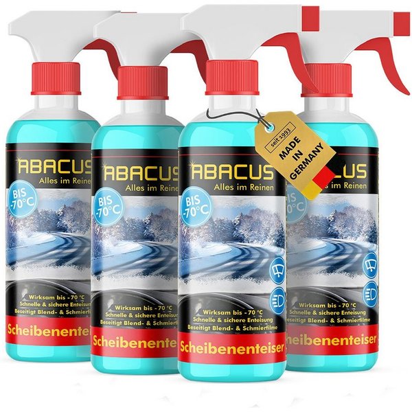 ABACUS Scheibenfrostschutz Scheibenenteiser Enteiserspray bis -70 °C, Sicher für alle Materialien, Lacke & Dichtungen, 4 St., Wirksam bis -70°C, Entfernt Eis im