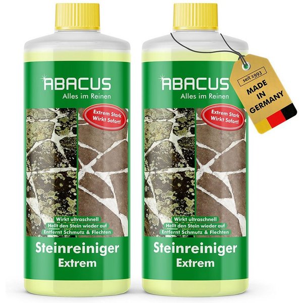 ABACUS Steinreiniger Extrem, Flechtenentferner, Steinreiniger Intensiv außen Grünbelagentferner (Entfernt sofort Algen, Schmutz, Grünbelag und Flechten, [- 2x10