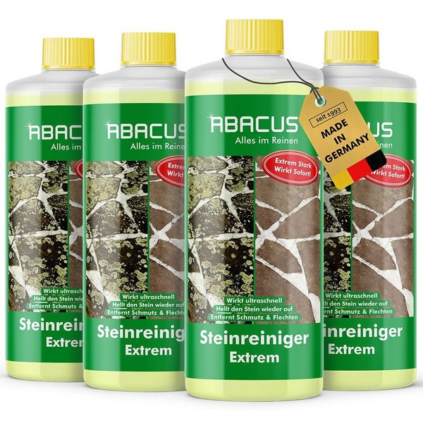 ABACUS Steinreiniger Extrem, Flechtenentferner, Steinreiniger Intensiv außen Grünbelagentferner (Entfernt sofort Algen, Schmutz Grünbeleg und Flechten, [- 4x100