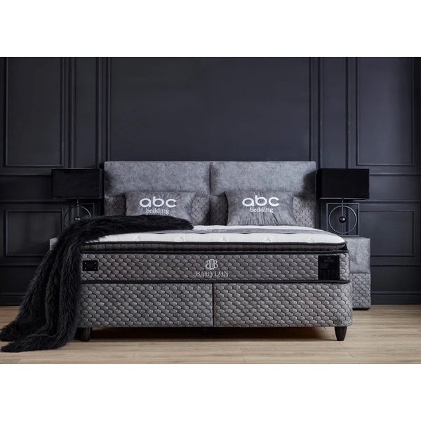 abc bedding Boxspringbett BABYLON Voll-orthopädisches Luxusbett mit Alcantara in Anthrazit (inkl. Matratze & Topper), Funktionsbett mit Bettkasten, inkl. 2x Nac