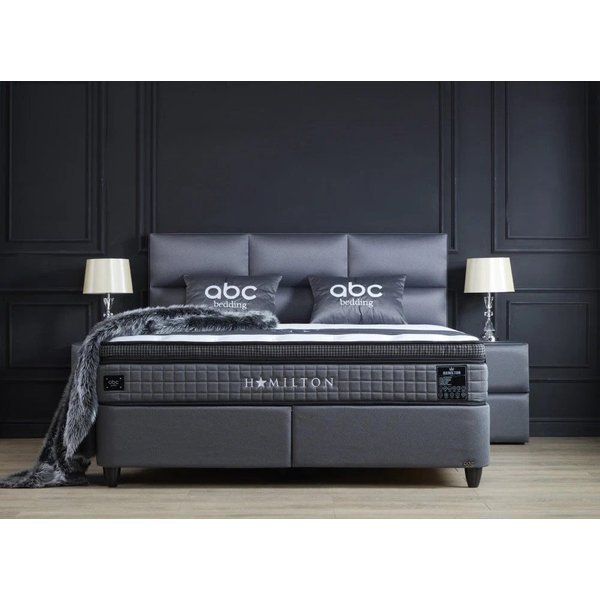 abc bedding Boxspringbett HAMILTON Voll-orthopädisches Komfortbett in Anthrazit, Funktionsbett mit Bettkasten, inkl. 2 Nachttischen