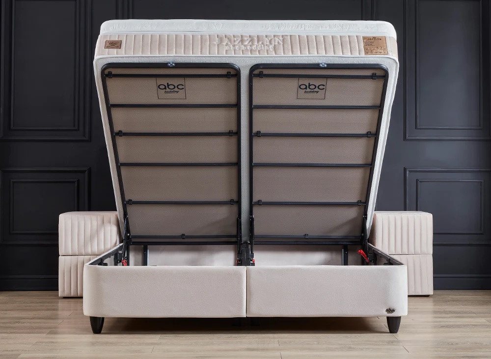 abc bedding Boxspringbett JAZZLYN Beige Samt Voll-orthopädisch mit Bettkasten & Stauraum – Bild 3 von 5