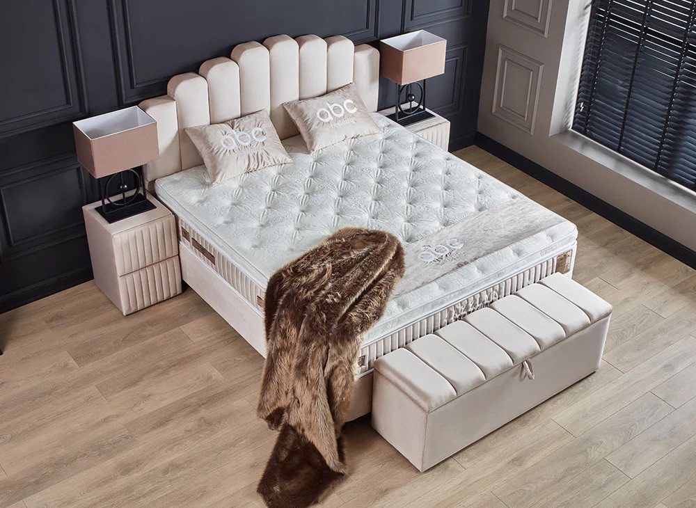 abc bedding Boxspringbett JAZZLYN Beige Samt Voll-orthopädisch mit Bettkasten & Stauraum – Bild 4 von 5