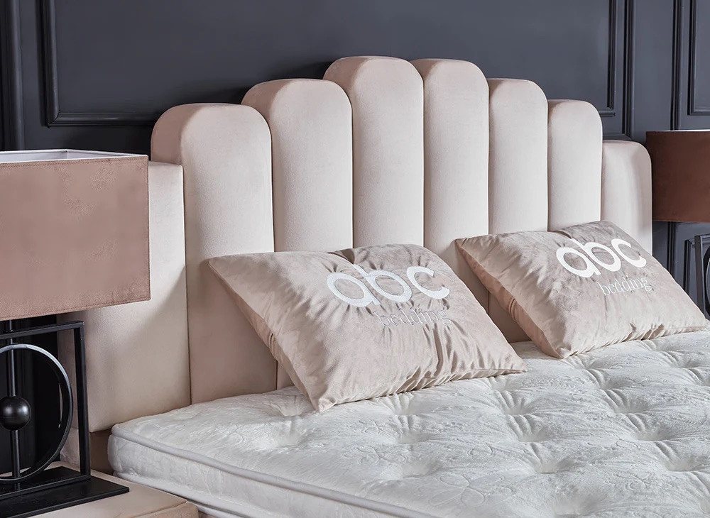 abc bedding Boxspringbett JAZZLYN Beige Samt Voll-orthopädisch mit Bettkasten & Stauraum – Bild 5 von 5