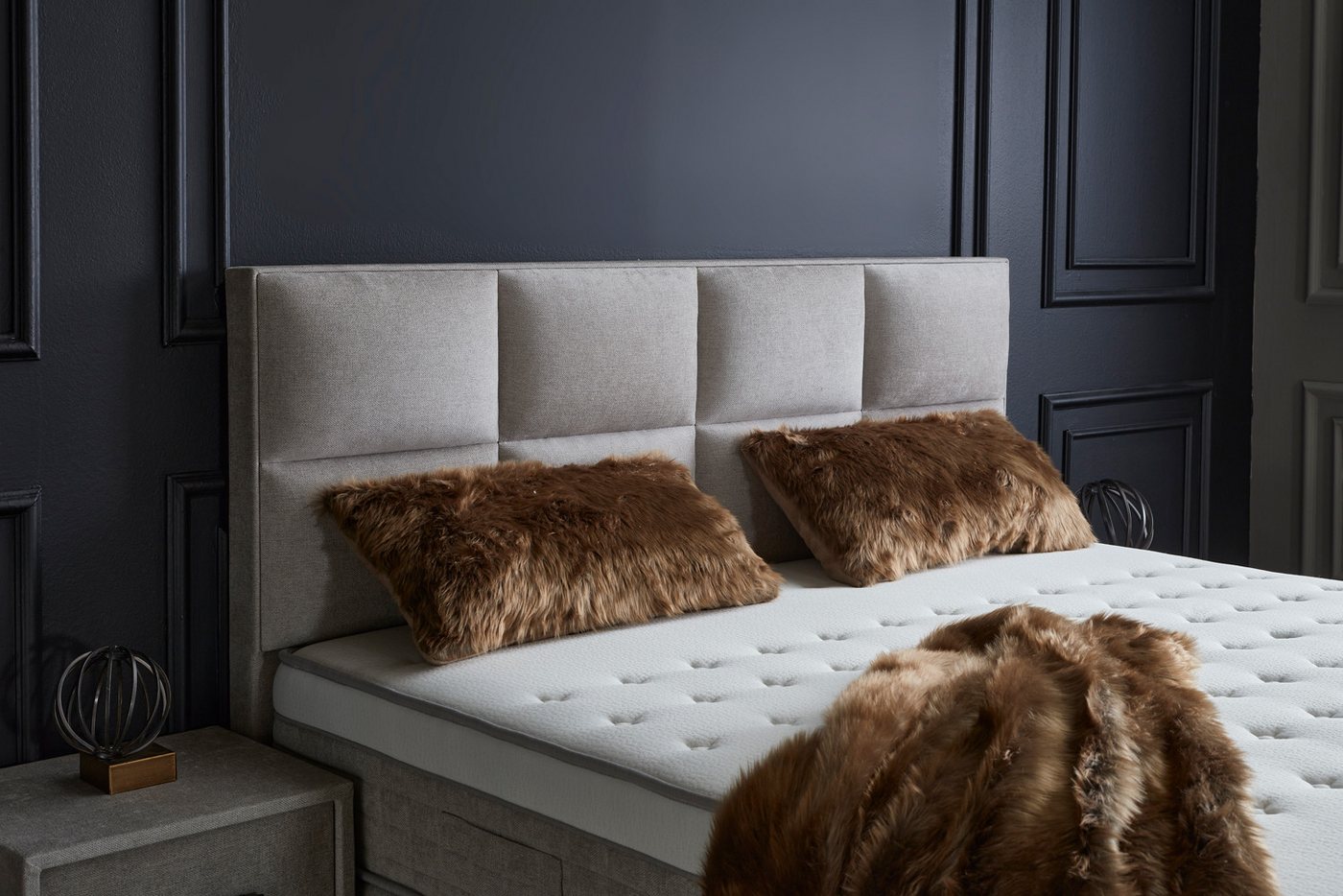 abc bedding Boxspringbett Komfortbett AYANA mit Samt Velours Webstoff in Grau Beige, Voll-orthopädisches Schlafsystem inklusive Bettkasten – Bild 3 von 5