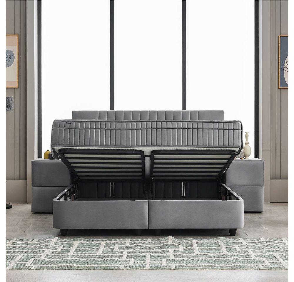 abc bedding Boxspringbett Komfortbett CLARA in Grau Samt-Stoff (Bett mit Topper, 3-St., inkl. Matratze und Topper), Voll-orthopädisches Schlafsystem inklusive B – Bild 2 von 5