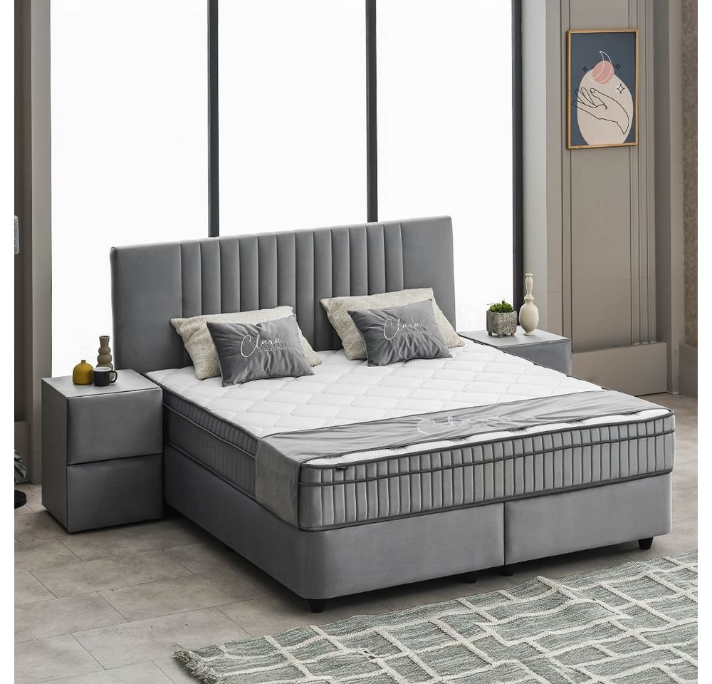 abc bedding Boxspringbett Komfortbett CLARA in Grau Samt-Stoff (Bett mit Topper, 3-St., inkl. Matratze und Topper), Voll-orthopädisches Schlafsystem inklusive B – Bild 5 von 5