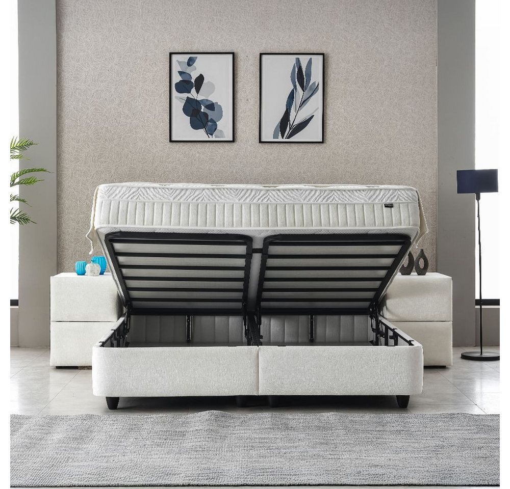abc bedding Boxspringbett Komfortbett LAURA in stillvollem creme Stoffdesign (Bett mit Topper, inkl. Matratze und Topper), Voll-orthopädisches Schlafsystem inkl – Bild 2 von 5