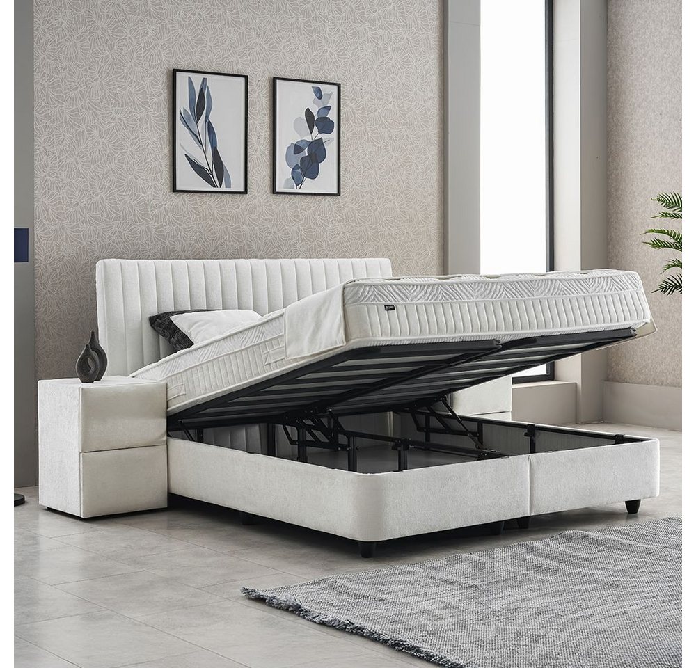 abc bedding Boxspringbett Komfortbett LAURA in stillvollem creme Stoffdesign (Bett mit Topper, inkl. Matratze und Topper), Voll-orthopädisches Schlafsystem inkl – Bild 4 von 5