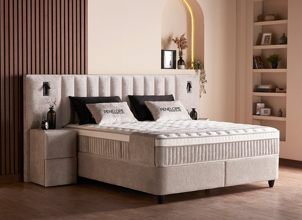 abc bedding Boxspringbett PENELOPE Premium Komfortbett - Doppelbett, Luxusbett in Beige, Funktionsbett mit Bettkasten – Bild 3 von 5
