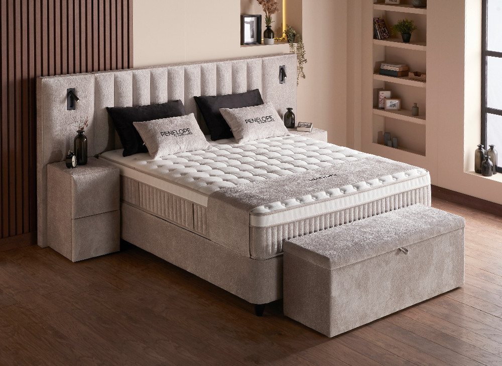abc bedding Boxspringbett PENELOPE Premium Komfortbett - Doppelbett, Luxusbett in Beige, Funktionsbett mit Bettkasten – Bild 5 von 5