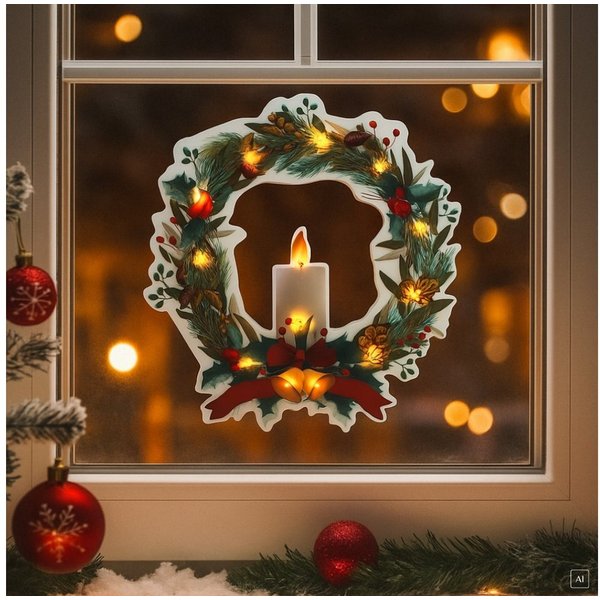 abc HOME Fensterdekoration Weihnachtskranz, LEDs, Timer-Funktion, Selbsthaftend