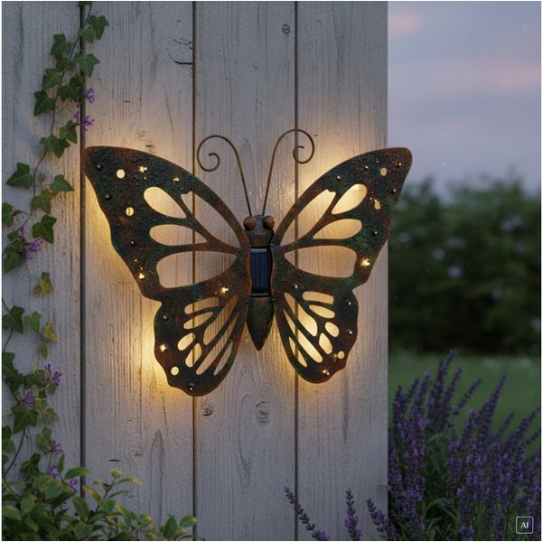 abc HOME Gartenfigur Wanddeko Schmetterling, LEDs, Solarpanel, Lichtsensor