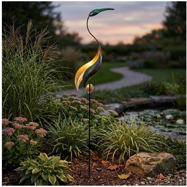 abc HOME Gartenstecker Kranich, LED, Solarpanel, Lichtsensor