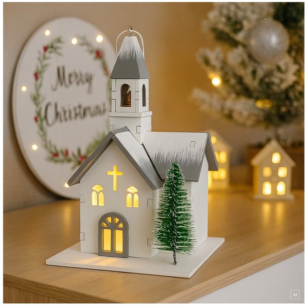 abc HOME LED-Dekofigur Kirche, Holz, Batteriebetrieben