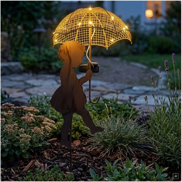 abc HOME LED Gartenleuchte Mädchen, Junge mit Regenschirm, LEDs, Solarpanel, Lichtsensor, Zwei Varianten: Junge und Mädchen