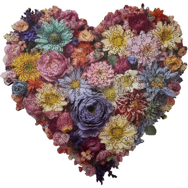 abc HOME Puzzle Herzform, Blumen, Holz, Ø 27 cm, 200 Puzzleteile