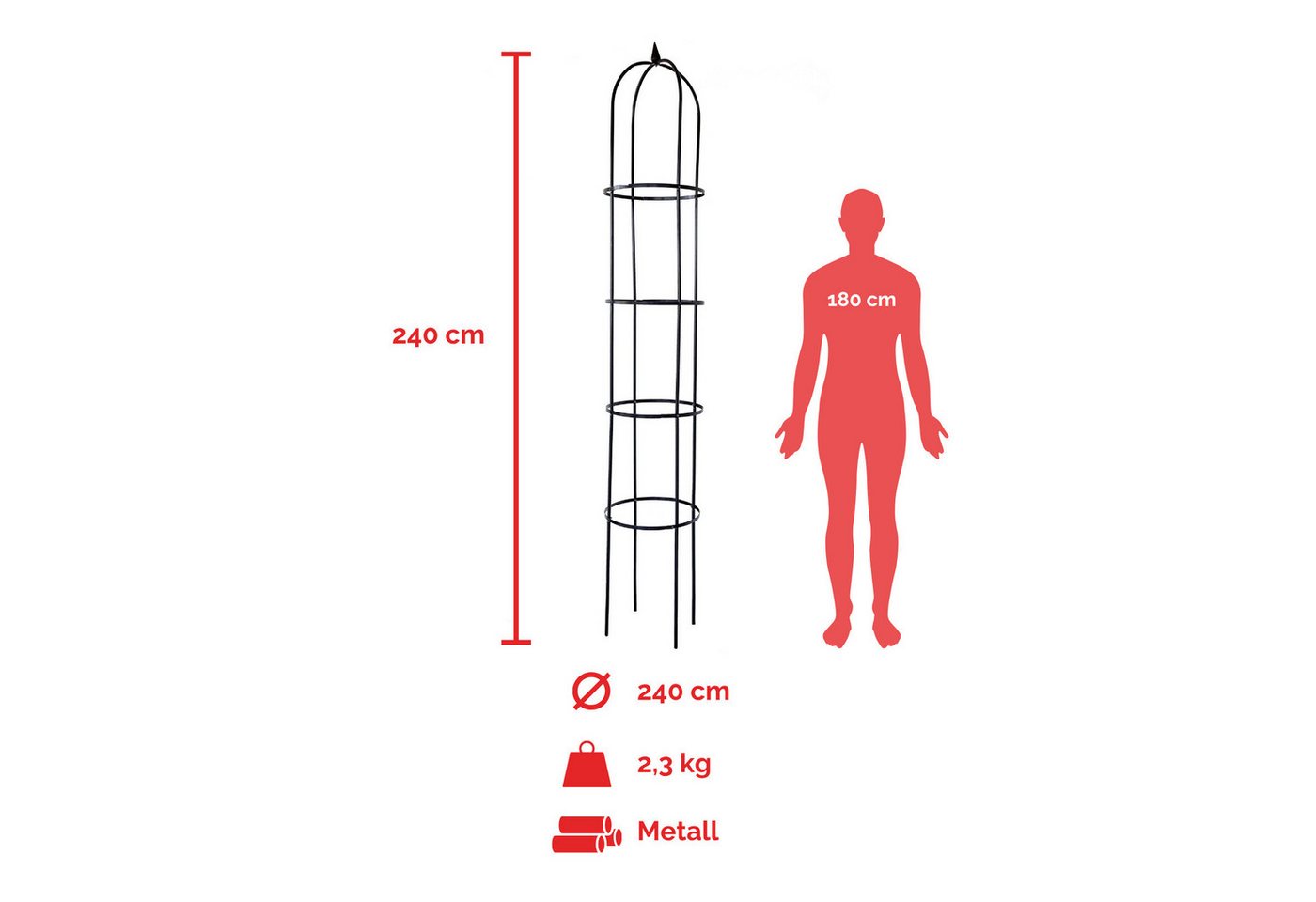 abc HOME Rankhilfe Obelisk, Metall, Schwarz, 240 cm H – Bild 3 von 3