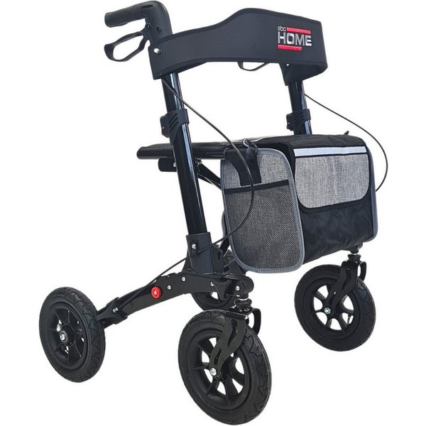 abc HOME Rollator Outdoor, mit Luftreifen & Tasche, faltbar, verstellbare Höhe, mit Profil-Bereifung, mit Tasche und Stockhalter, 2-fach faltbar