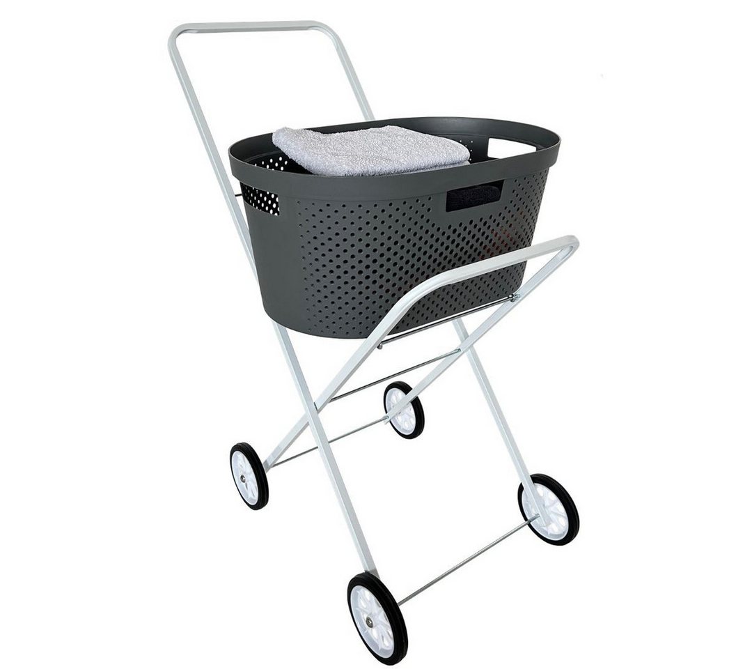 abc HOME Wäschekorb Wäschekorbwagen, Ablagefläche, Klappbar, Weiß, Metall, 92 cm H – Bild 4 von 5