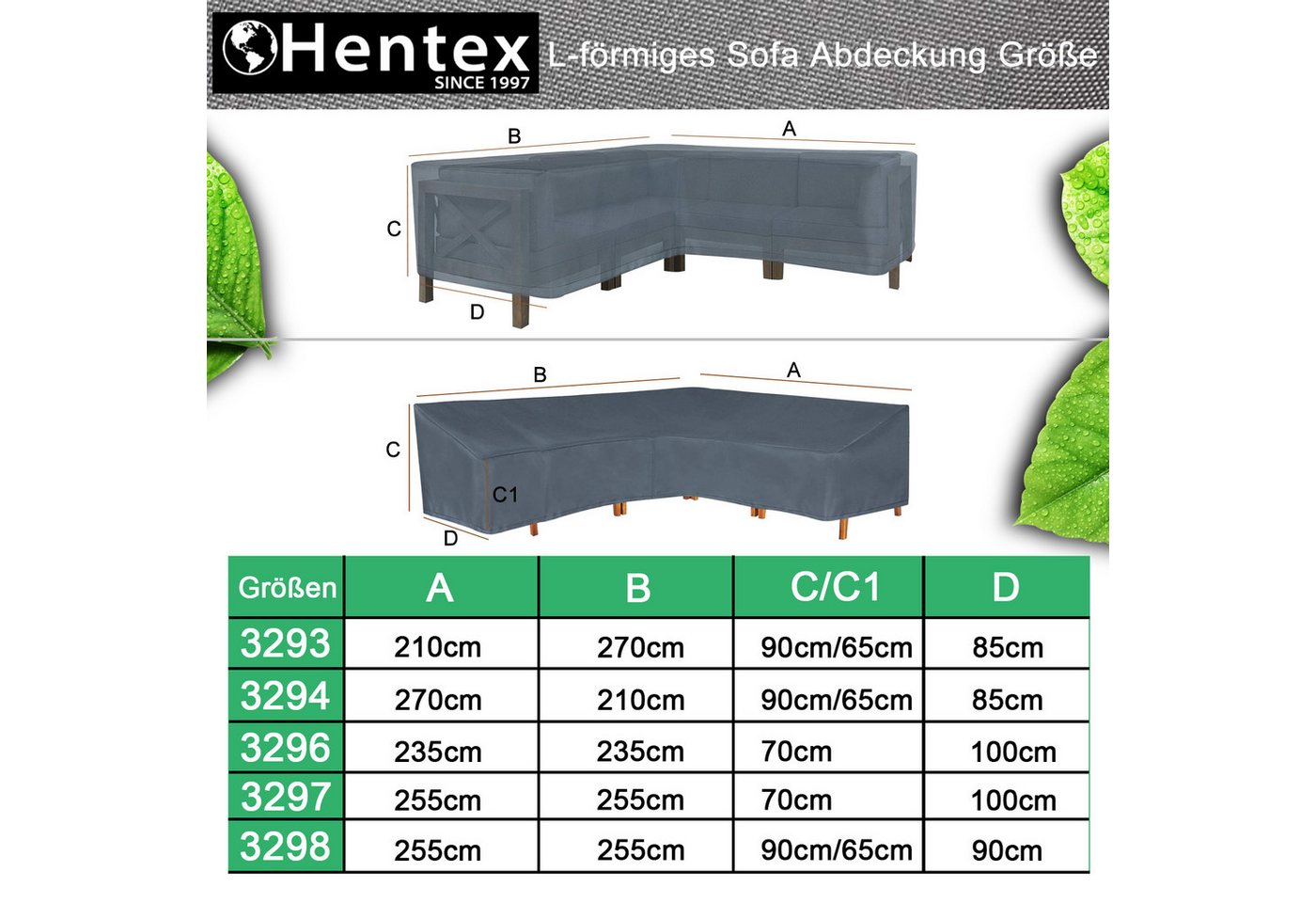 Hentex Abdeckhaube HENTEX Gartenmöbel Abdeckung für L-Form Sofas, Grau – Bild 3 von 5