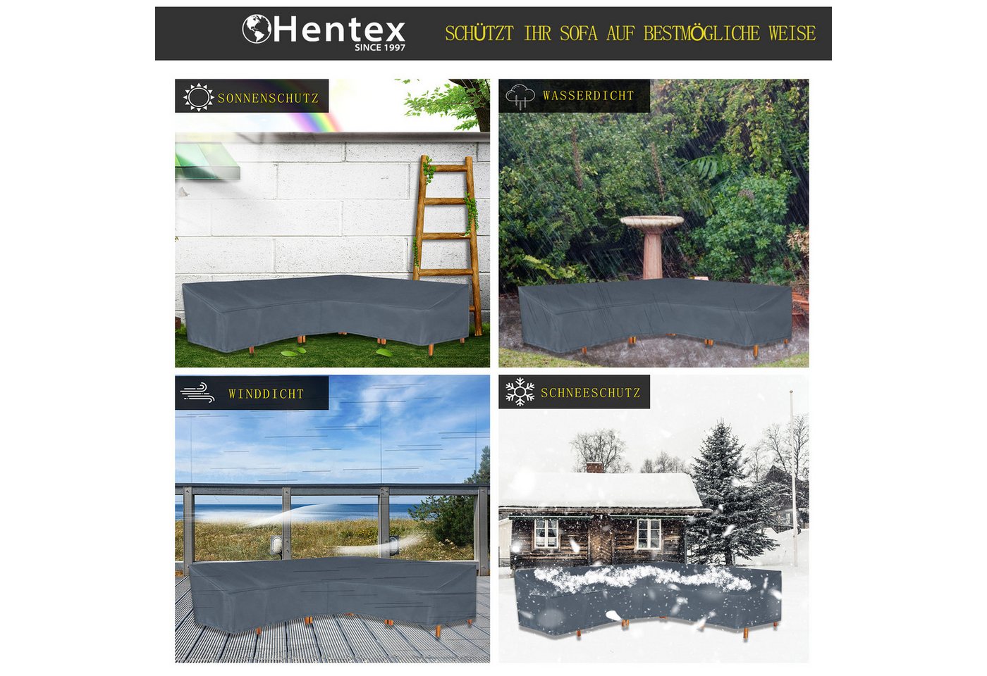 Hentex Abdeckhaube HENTEX Gartenmöbel Abdeckung für L-Form Sofas, Grau – Bild 4 von 5