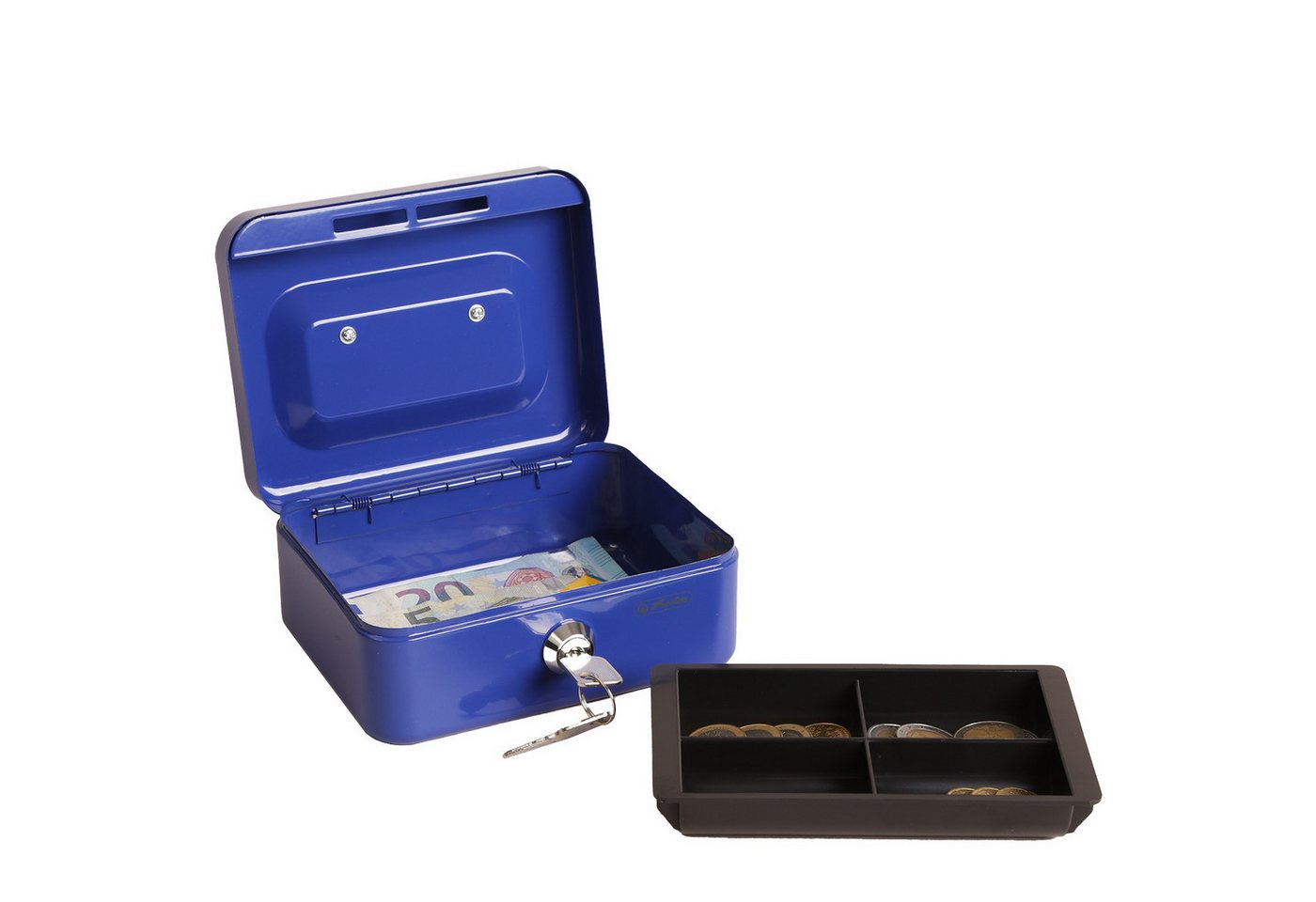 Herlitz Ablageelement Herlitz Geldkassette Mittel abschließbar Blau, 2x Schlüssel Hartgeldeinsatz Geldkasse Geldbox Kasse – Bild 4 von 5