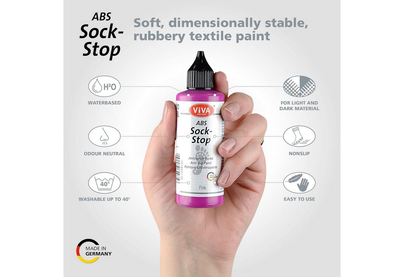 Viva Decor ABS-Socken ViVA DECOR ABS Sock-Stop 82ml, Pink – Bild 3 von 5