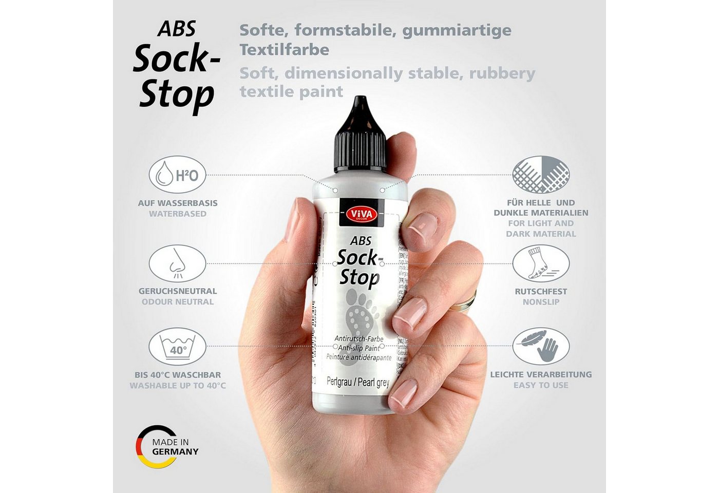 Viva Decor ABS-Socken ViVA DECOR ABS Sock-Stop 82ml, Perlgrau – Bild 3 von 5