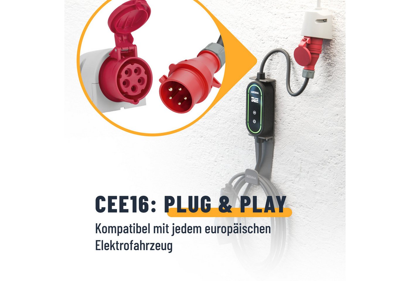 ABSINA Ladekabel CEE 16A auf Typ 2 mit einstellbarer Ladeleistung 11kW 16A Elektroauto-Ladegerät (1-tlg) – Bild 3 von 5