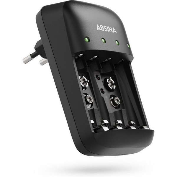 ABSINA X4 Akkuladegerät für AA, AAA & 9V - Batterieladegerät für NiMH Akkus Rundzellen-Lader (1-tlg)