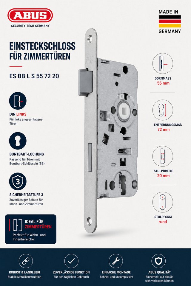 ABUS Einsteckschloss 2er Set Türschloss BB Links Zimmertürschloss Innentürschloss »Buntbart Schloss Einsteckschloss Türbeschlag für Zimmertüren«, Zimmer Tür Sch – Bild 3 von 5