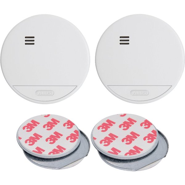 ABUS Rauchmelder RWM150, 10-Jahres-Batterie, Weiß, 2er Set + Magnethalter Rauchmelder (Optischer Rauchmelder, für Wohnräume & VdS geprüft nach DIN EN 14604)