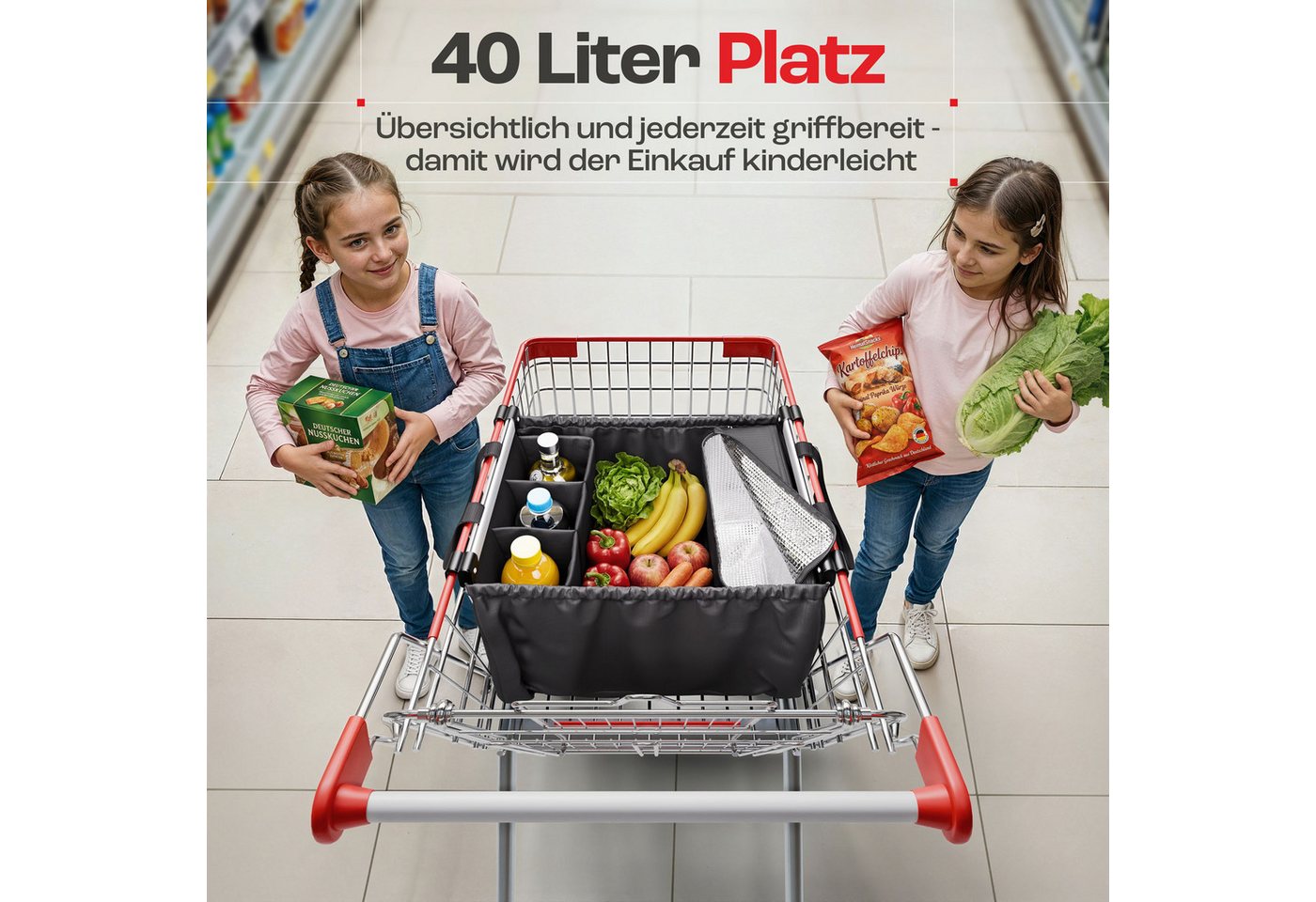 achilles Einkaufsbeutel Easy-Carrier Einkaufswagentasche mit Kühlfunktion und Flaschenfächern, 40 l – Bild 4 von 5