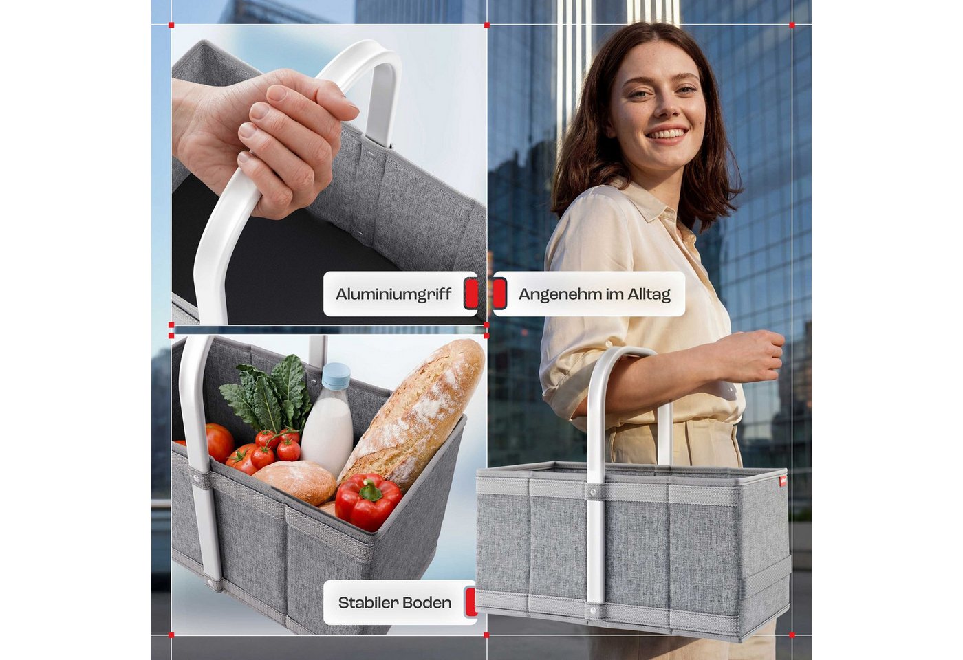 achilles Einkaufskorb Handle-Box Einkaufs-Korb mit Aluminium Griff Faltbarer Shopper – Bild 5 von 5