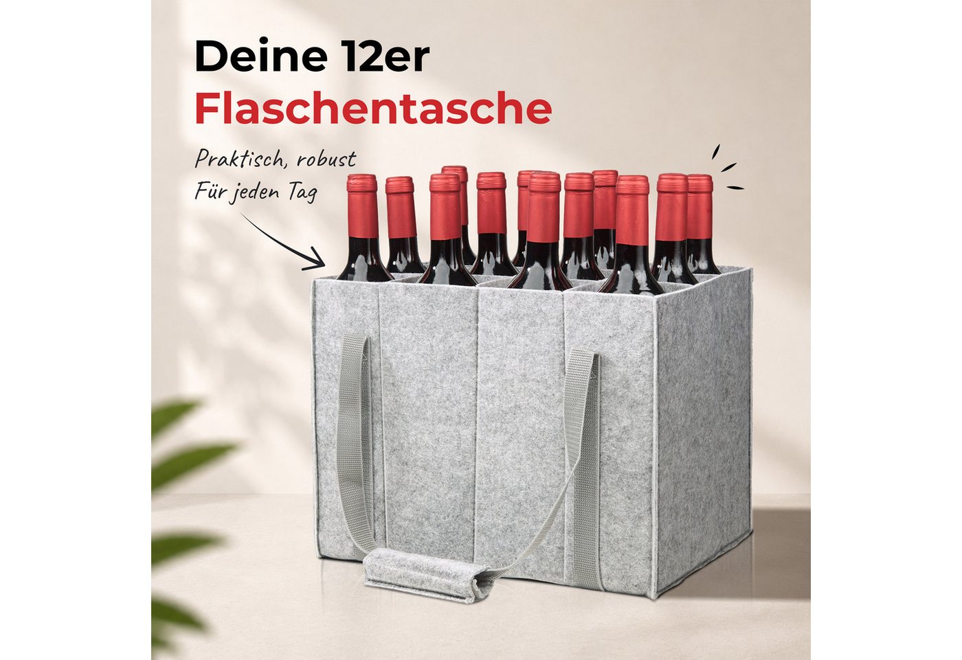 achilles Flaschenkorb Flaschentasche mit 12 Fächer, Auch für 1,5 Liter Flaschen, Filz – Bild 2 von 5