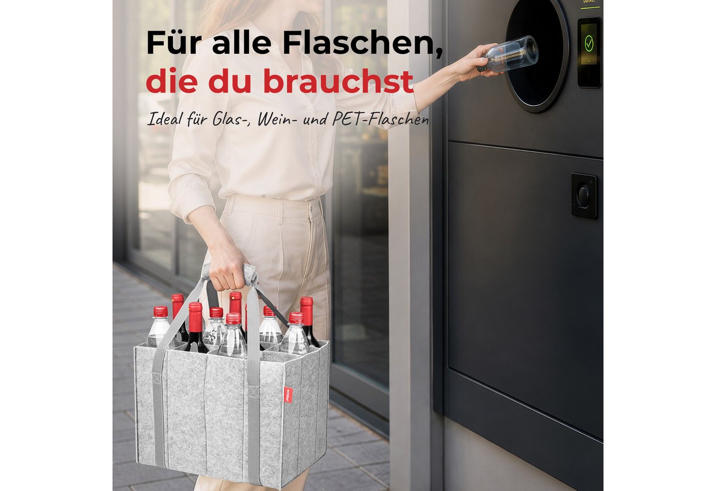 achilles Flaschenkorb Flaschentasche mit 12 Fächer, Auch für 1,5 Liter Flaschen, Filz – Bild 4 von 5