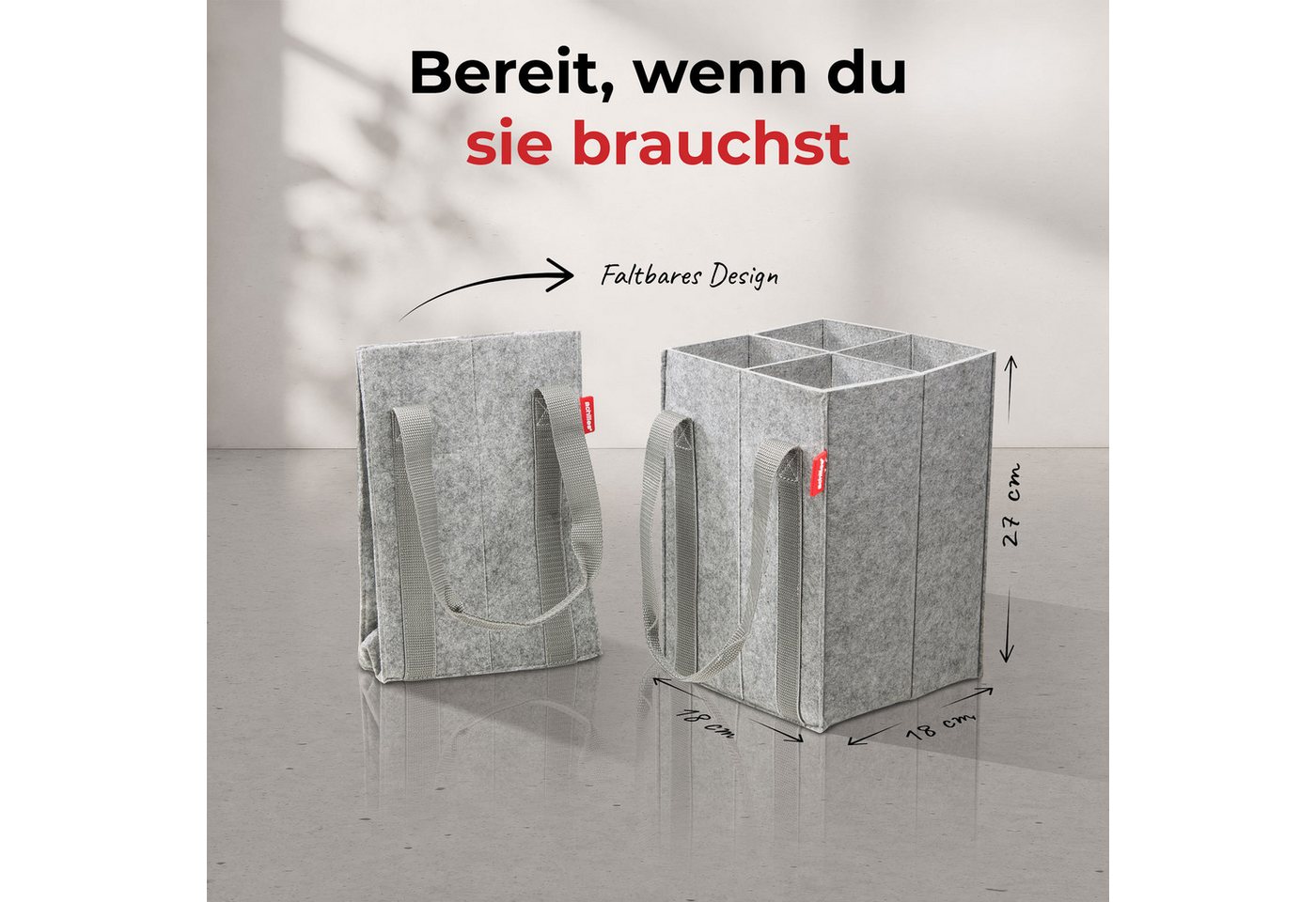 achilles Flaschenkorb Flaschentasche mit 4 Fächer, Auch für 1,5 Liter Flaschen, Flasche – Bild 5 von 5