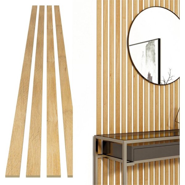 acous Wandpaneel Stix FSC® Premium Echtholzfurier (selbstklebend), BxL: 3,45x250,00 cm, 0,51 qm, (Set, 4-tlg., Paket mit 4 selbstklebenden Leisten, Versandkoste