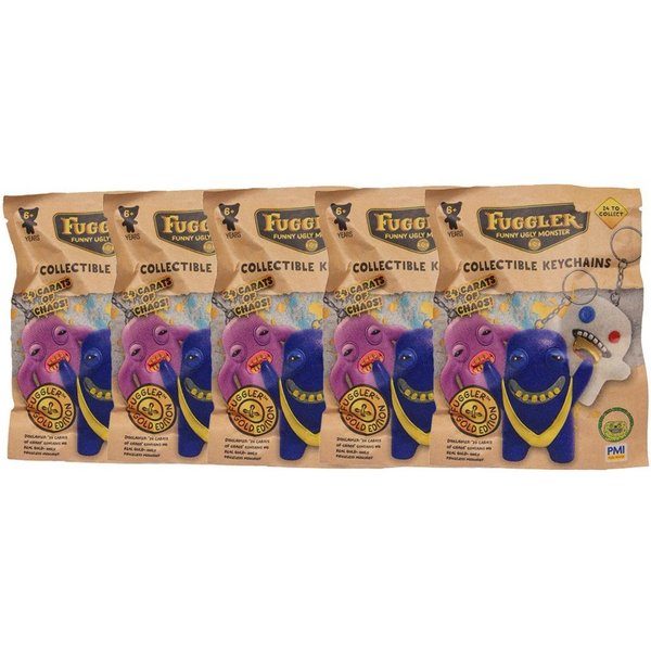 Fuggler Actionfigur Fuggler Schlüsselanhänger Gold Edition Blind Pack 5er Bundle, 6,5 cm
