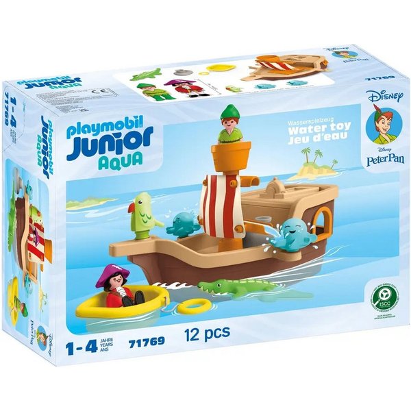 Playmobil® Actionfigur PLAYMOBIL 71769 JUNIOR & Disney: Peter Pans Piratenschiff mit Wassersp