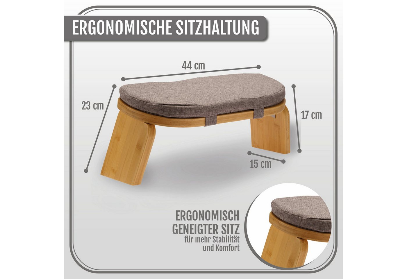 Active Peak Meditationshocker Meditationsbank Yoga Hocker Klappbar 44 x 18 cm inkl. Kissen (1 St., Ergonomische Yoga Sitzbank aus Holz Meditationsbank), inklusi – Bild 2 von 5