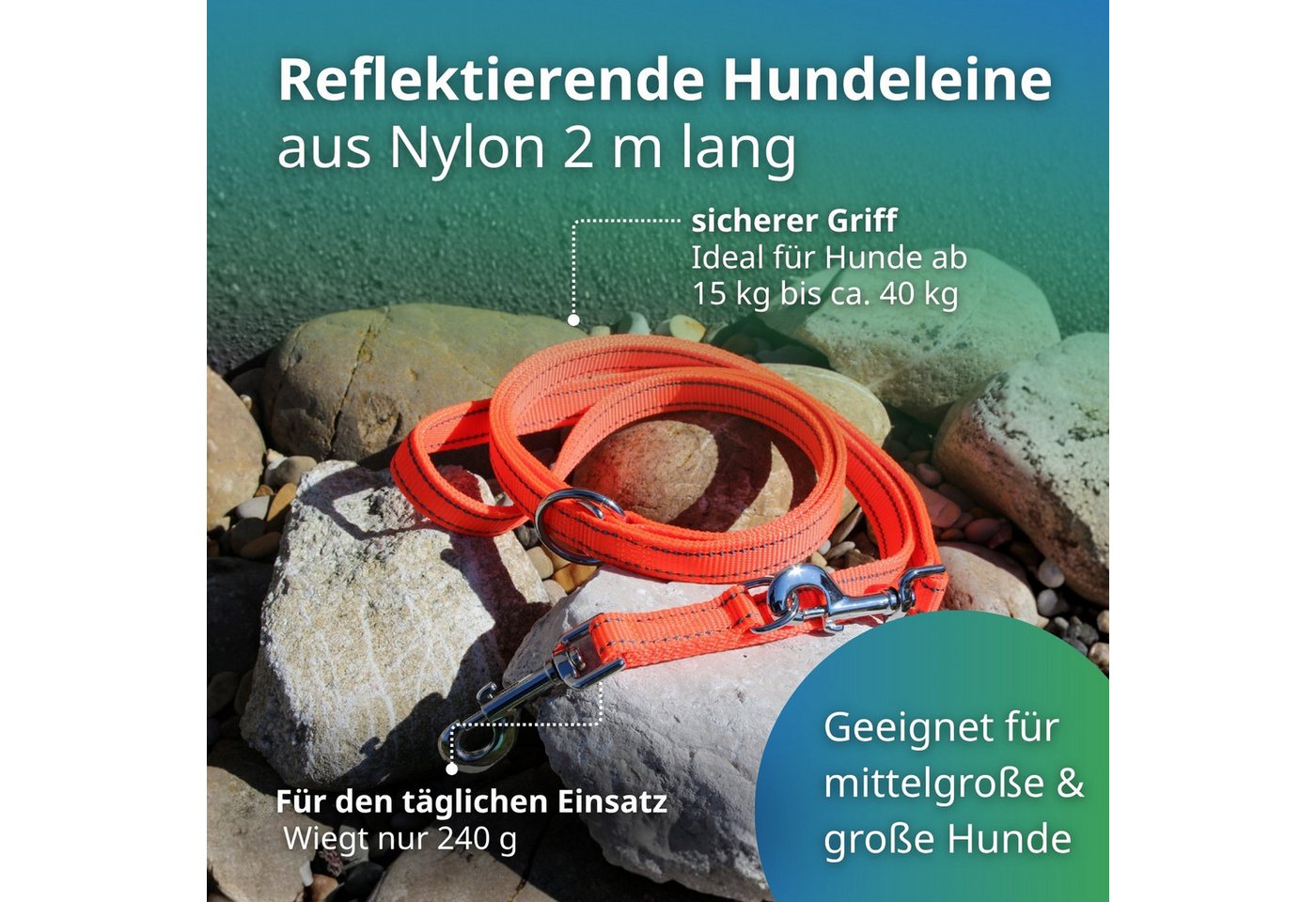 Activity4Dogs Hundeleine große Hunde, reflektierend, orange, 2 m, 3-fach verstellbar, über 4 mm dick, ohne Elektronik, made in Germany – Bild 3 von 5