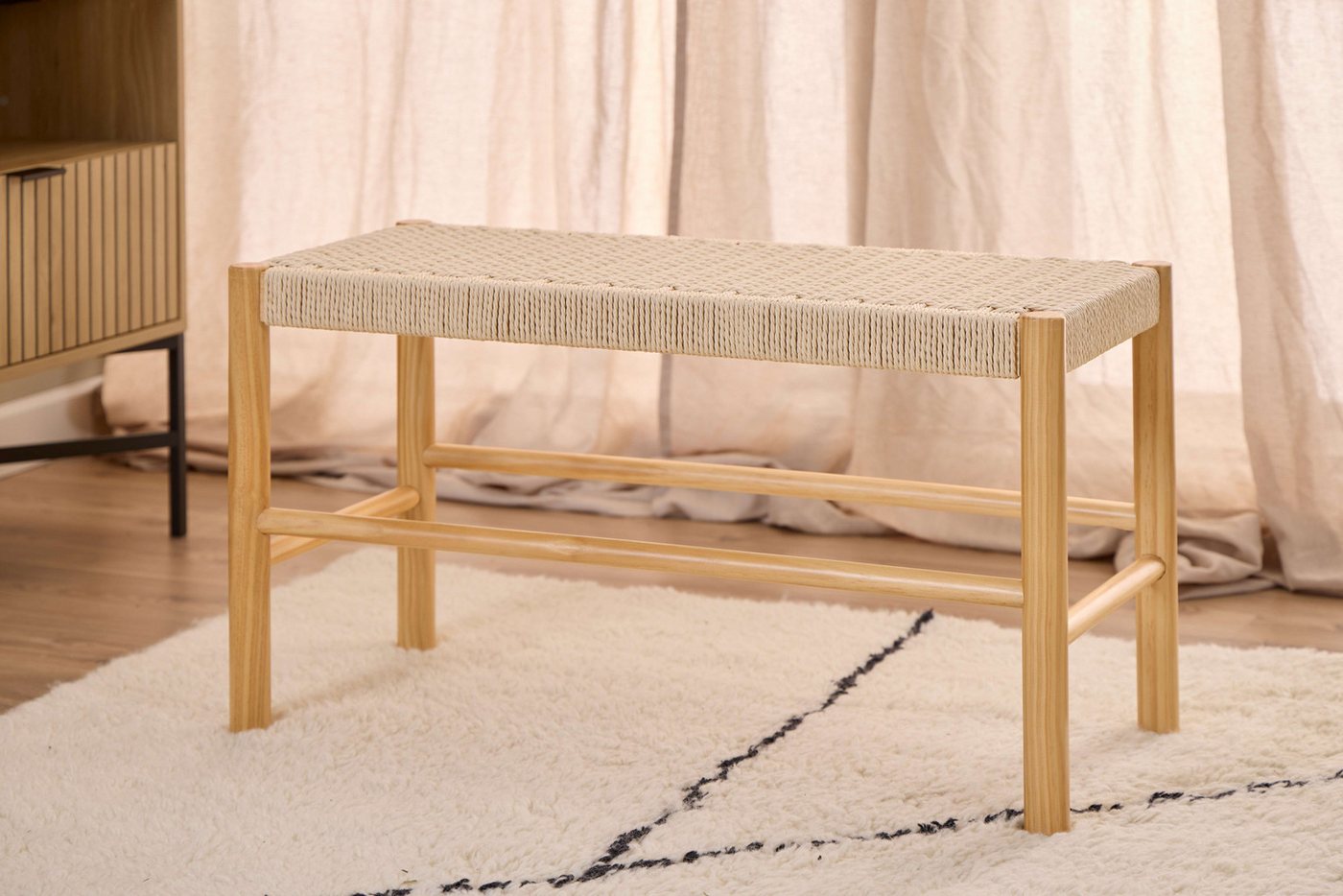 ACTONA GROUP Bank Alvin, Sitzbank, Eßzimmerbank, Bank, natur, Papiergeflecht, mit geflochtenem Muster, 80x35x45 cm – Bild 2 von 5