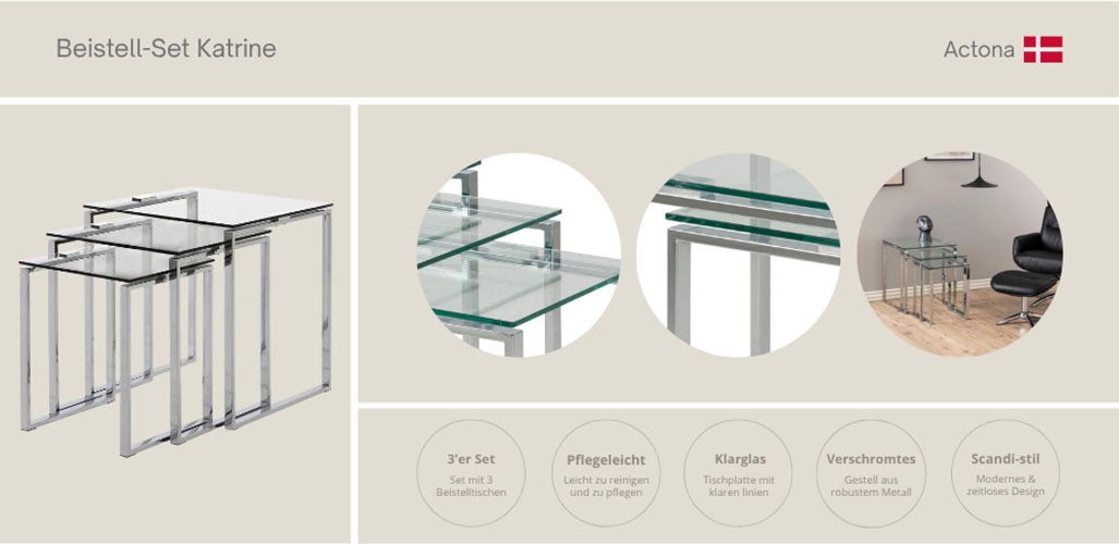 ACTONA GROUP Beistelltisch Katrine 3er Set, moderne Glas Satztische, zeitloses Design (Set, Couchtisch, Sofatisch, OTTOs Choice), OTTOs Choice, Platzsparend, st – Bild 3 von 5