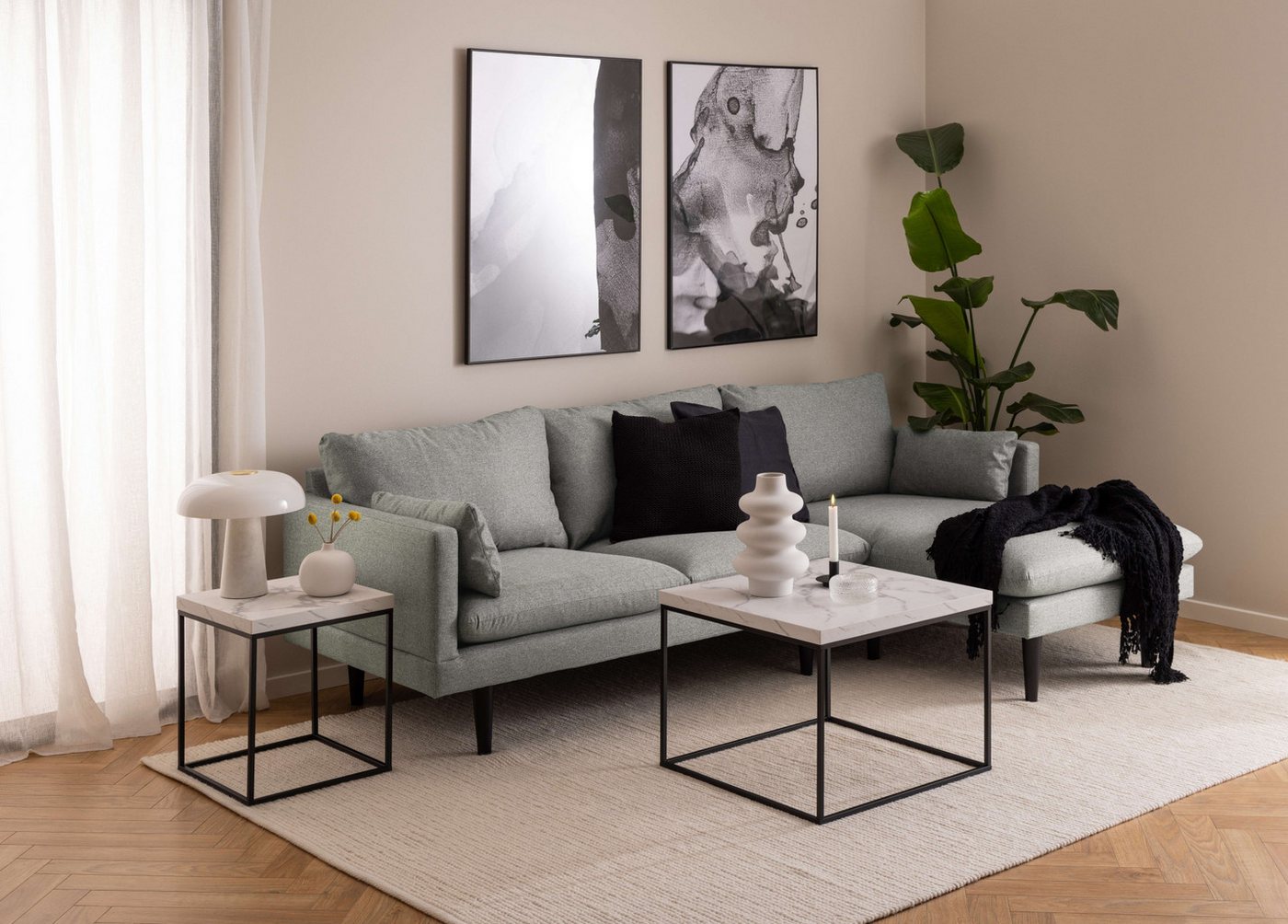 ACTONA GROUP Couchtisch Barossa Wohnzimmertisch, Beistelltisch, Quadratisch, Sofatisch, Steinoptik, schwarze Stahlbeine, in weiteren Variationen, B: 40 cm – Bild 5 von 5
