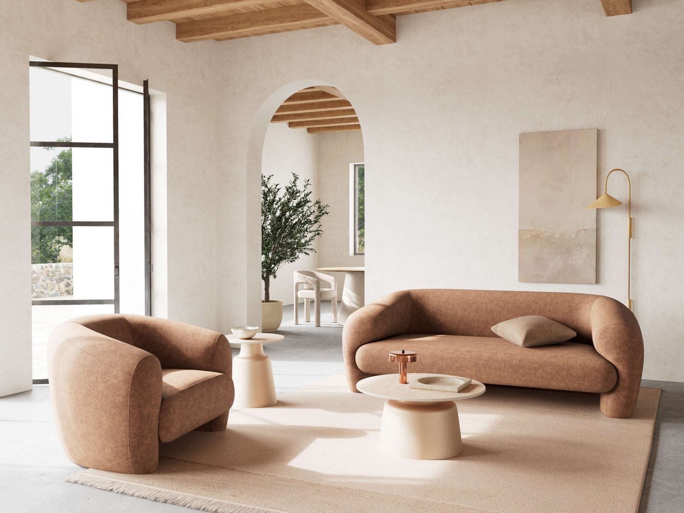 ACTONA GROUP Couchtisch Santorini Beistelltisch – modern & kompakt, langlebige Keramikplatte, Pflegeleicht, Keramik Tischplatte, schwarzes Stahlgestell, Ø: 45 c – Bild 2 von 5