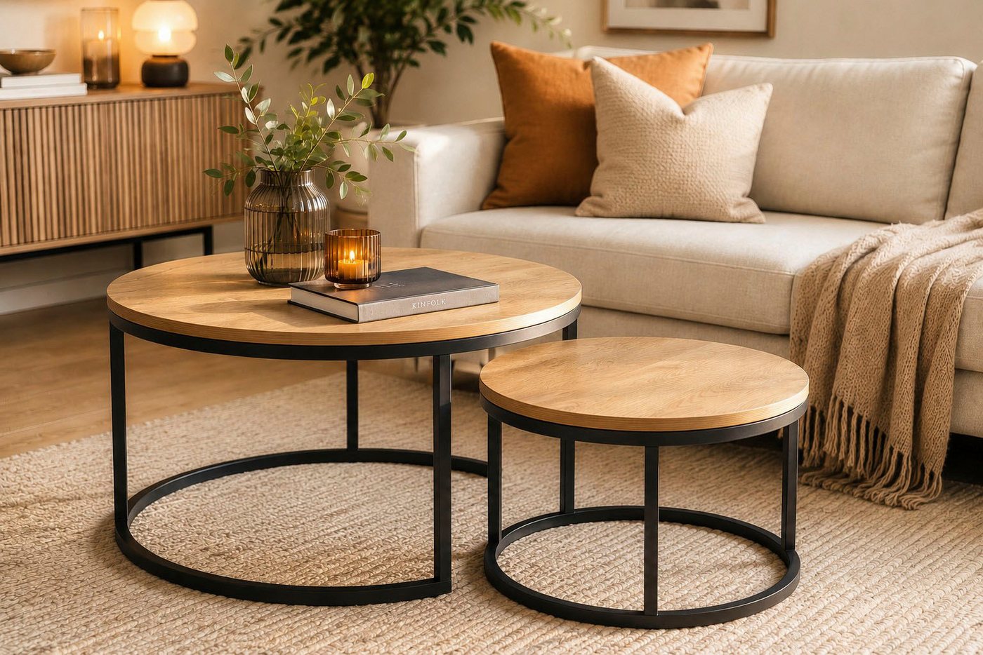 ACTONA GROUP Couchtisch Spiro 2er Set, rund – modern & stilvoll kombinieren, zeitloses Design (2-St., Couchtisch, Beistelltisch), OTTOs Choice Holzoptik, pflege – Bild 2 von 5