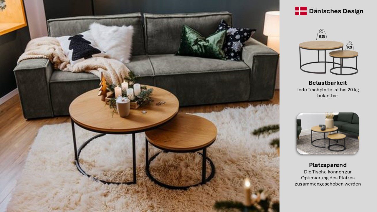 ACTONA GROUP Couchtisch Spiro 2er Set, rund – modern & stilvoll kombinieren, zeitloses Design (2-St., Couchtisch, Beistelltisch), OTTOs Choice Holzoptik, pflege – Bild 3 von 5