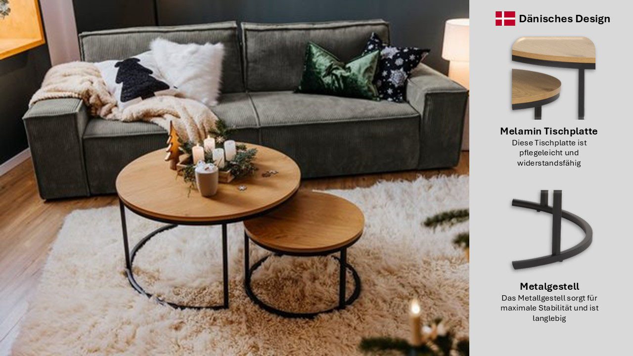 ACTONA GROUP Couchtisch Spiro 2er Set, rund – modern & stilvoll kombinieren, zeitloses Design (2-St., Couchtisch, Beistelltisch), OTTOs Choice Holzoptik, pflege – Bild 4 von 5